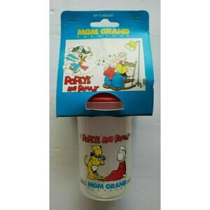 1995 MGM Grand Hotel Popeye and Family Sip Tumbler Brand New U156